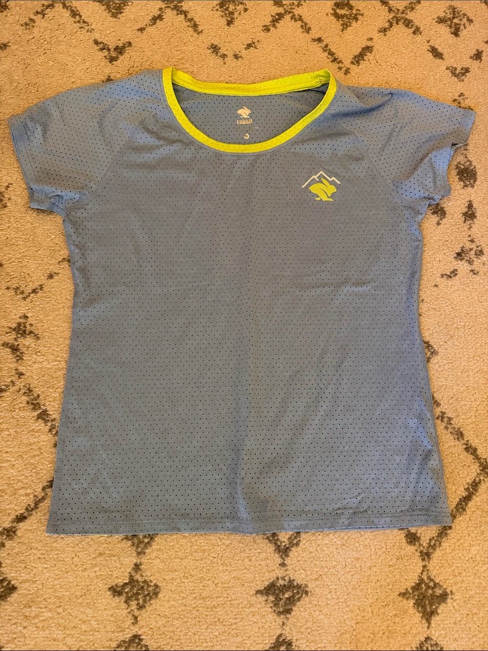Rabbit Running Women's Short Sleeve Athletic Tee - Light Blue with Yellow Trim